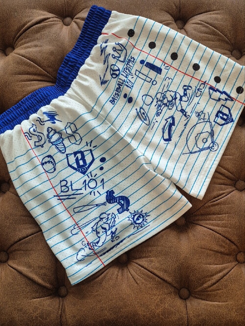 Notebook-Print Blue & White Kids Athletic Shorts - Picture 2 of 2